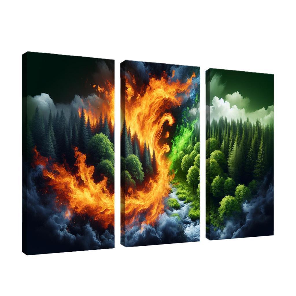 Flames of Awareness The Reality of Wildfires 3 Piece HD Canvas Wall Art-Original Frame