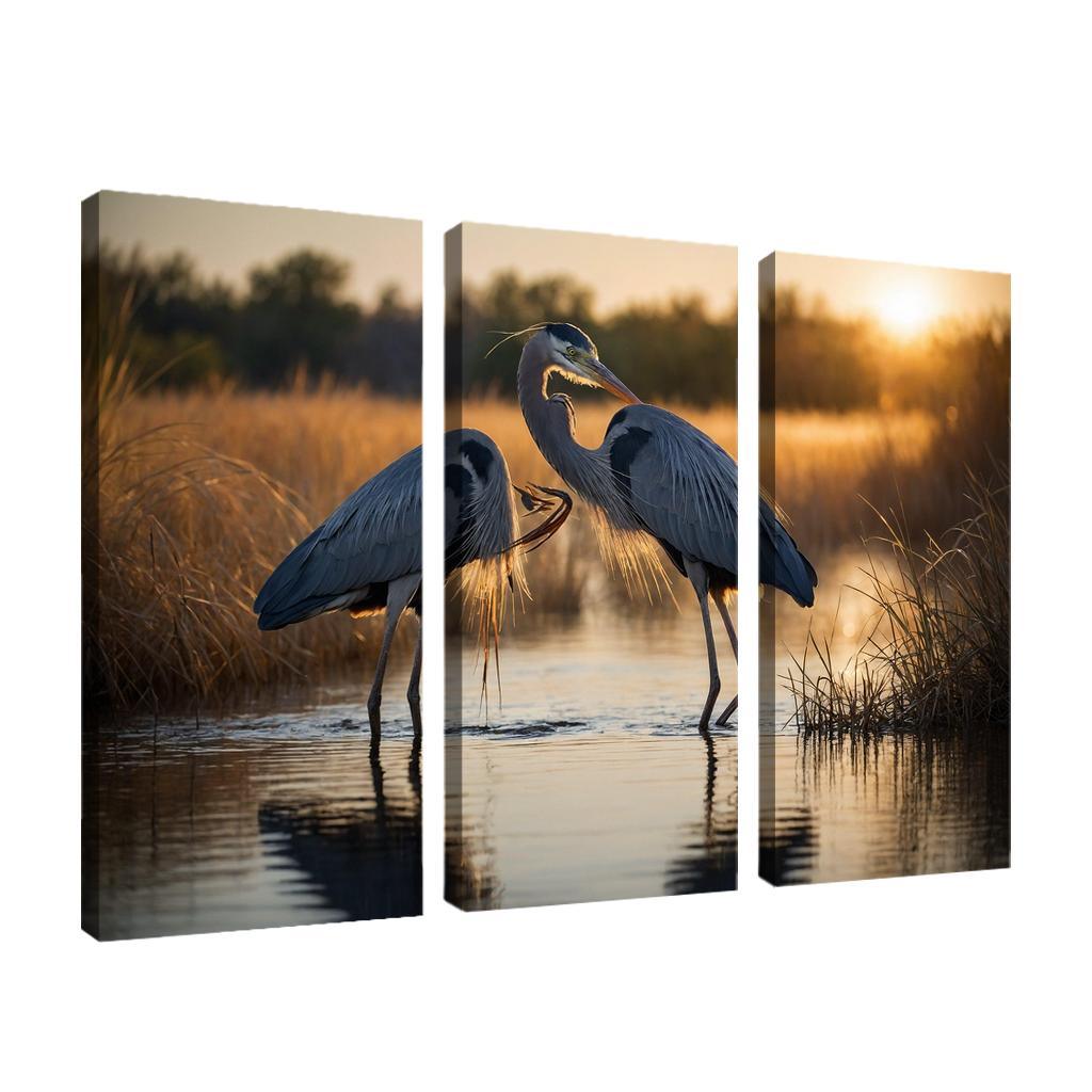 The Majestic Great Blue Heron By The Waterside Framed Paintings