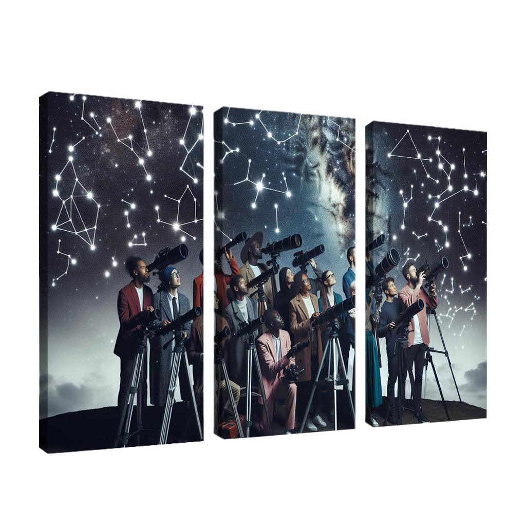 Astronomy Club Stargazing and Beyond 3 Piece HD Canvas Wall Art-Original Frame