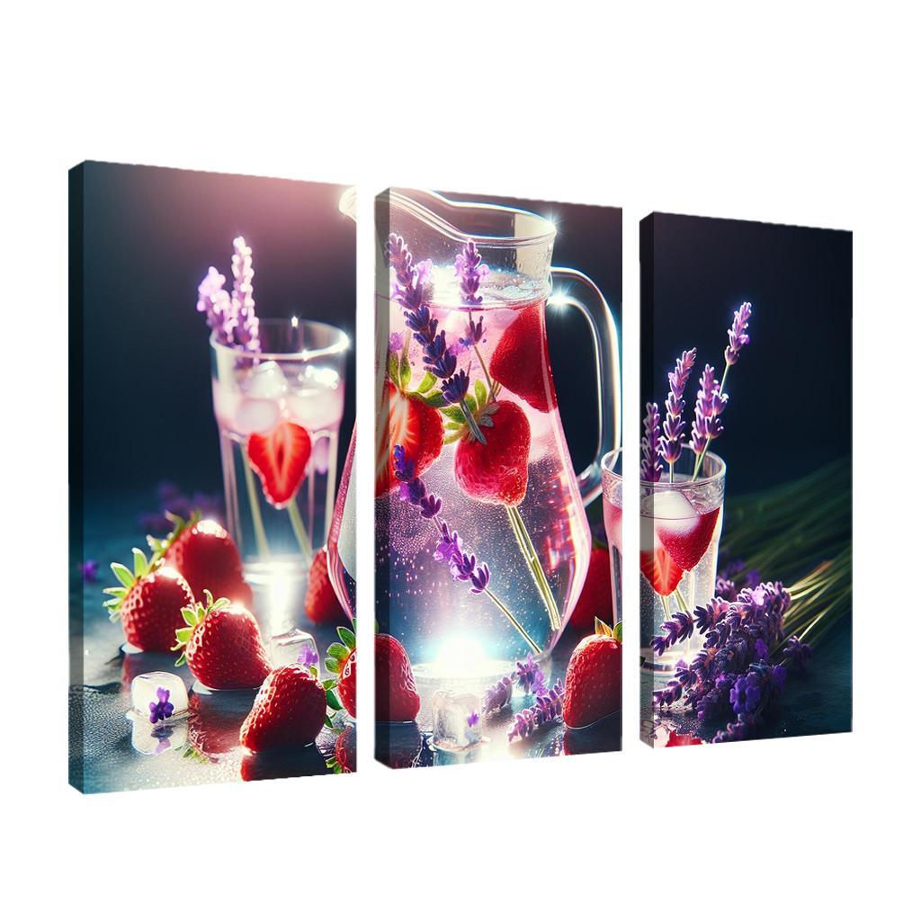 Strawberry Lavender Infused Water 3 Piece HD Canvas Wall Art-Original Frame