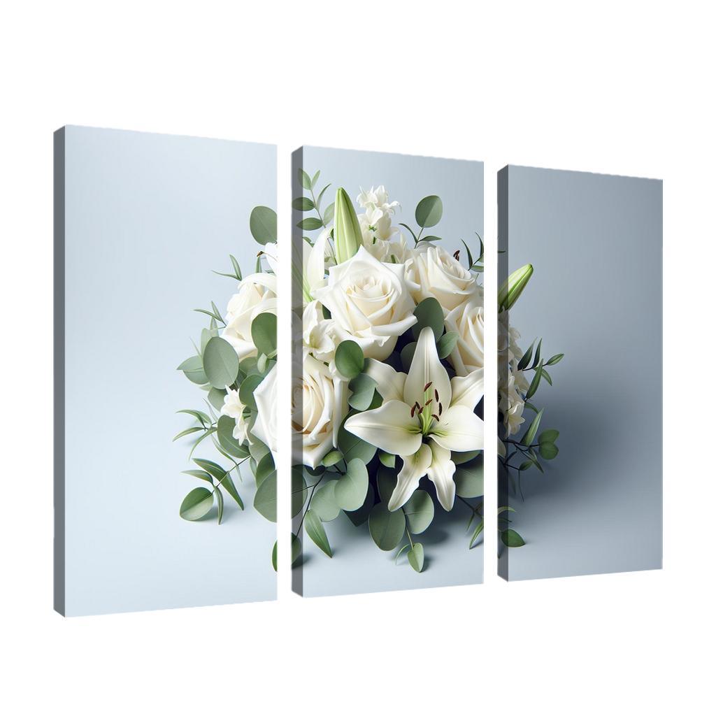 Timeless Elegance The Classic White Floral Arrangement 3 Piece HD Canvas Wall Art-Original Frame