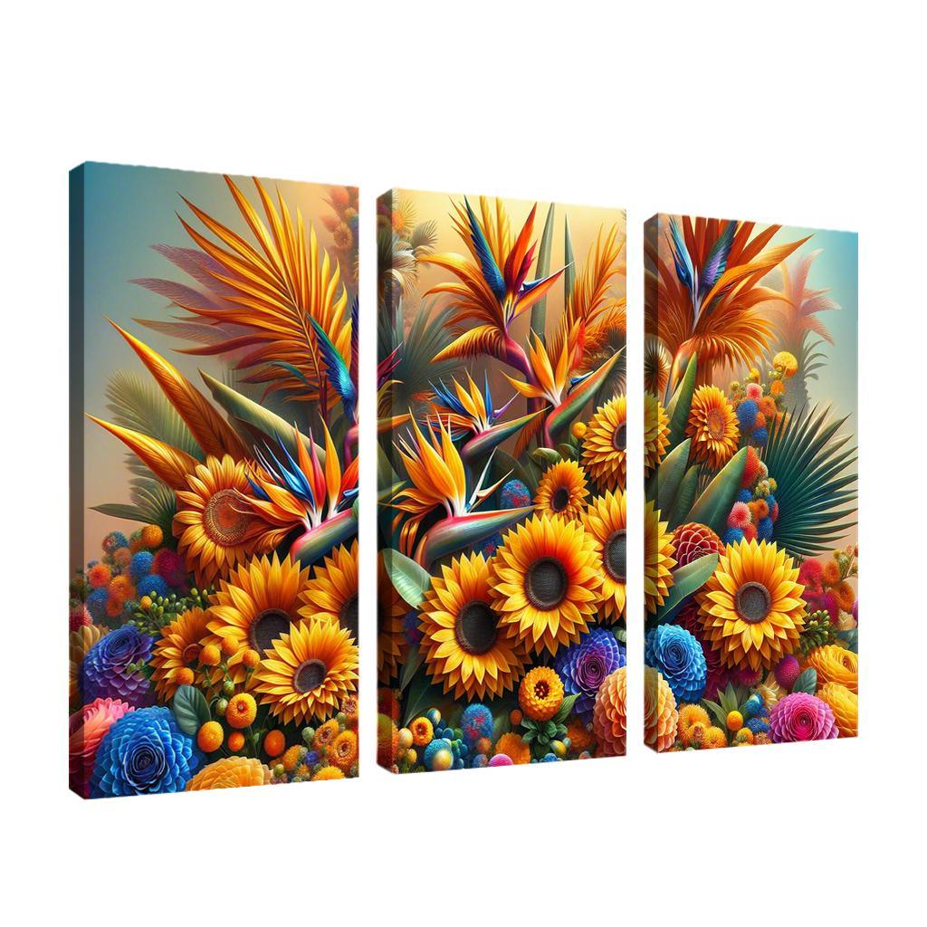 Festival of Colors A Celebration of Floral Diversity 3 Piece HD Canvas Wall Art-Original Frame