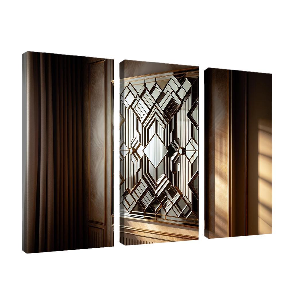 Art Deco Mirror with Geometric Design 3 Piece HD Canvas Wall Art-Original Frame