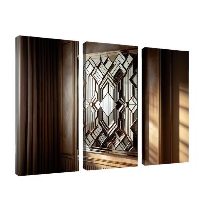 Art Deco Mirror with Geometric Design 3 Piece HD Canvas Wall Art-Original Frame