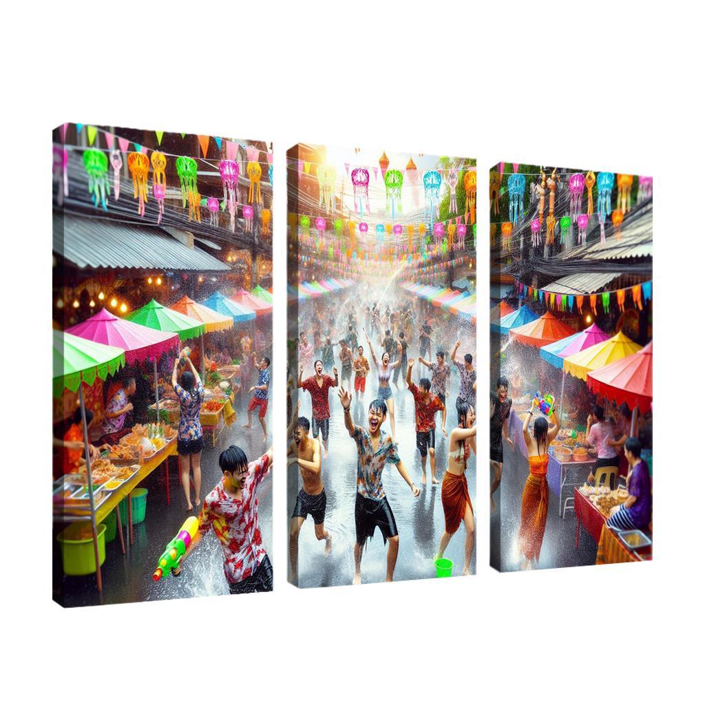 Songkran Water Festival Canvas Paintings Frame