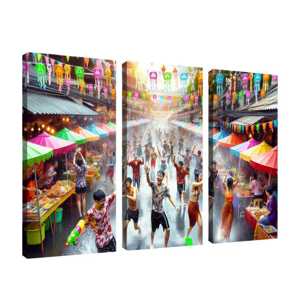 Songkran Water Festival Canvas Paintings Frame