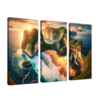 Cascading Waterfalls Beach Natural Wonder Oil Paintings Frame