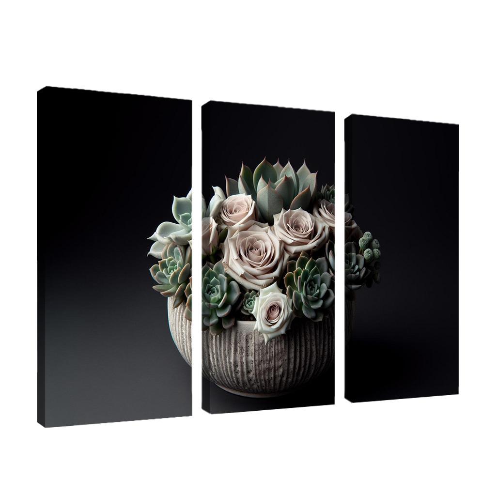 Whispers of the Desert Succulent Floral Fusion 3 Piece HD Canvas Wall Art-Original Frame