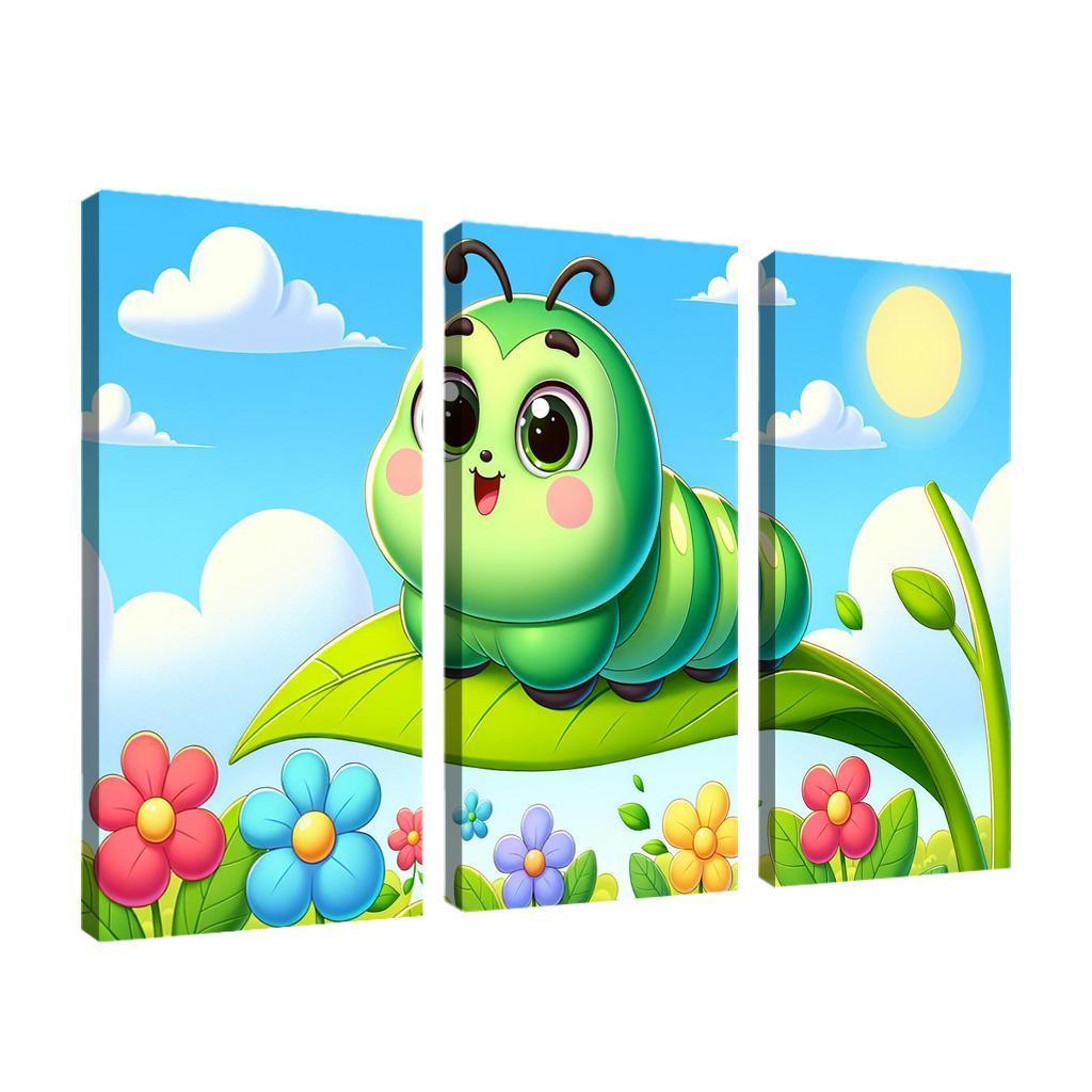 Cuddly Caterpillar Journey 3 Piece HD Canvas Wall Art-Original Frame