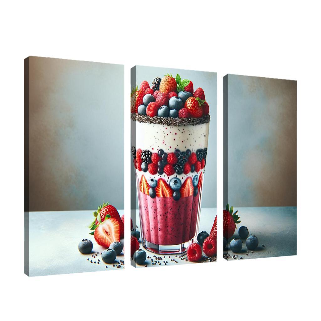 Almond Berry Bliss Smoothie 3 Piece HD Canvas Wall Art-Original Frame