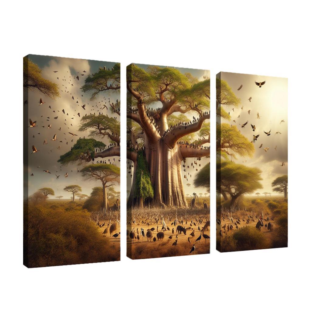 The Forgotten Giants The Baobab Tree and Its Ecosystem 3 Piece HD Canvas Wall Art-Original Frame