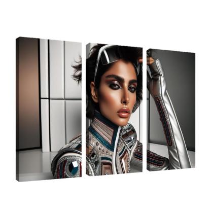 Retro Futurism Fashioning the Future 3 Piece HD Canvas Wall Art-Original Frame