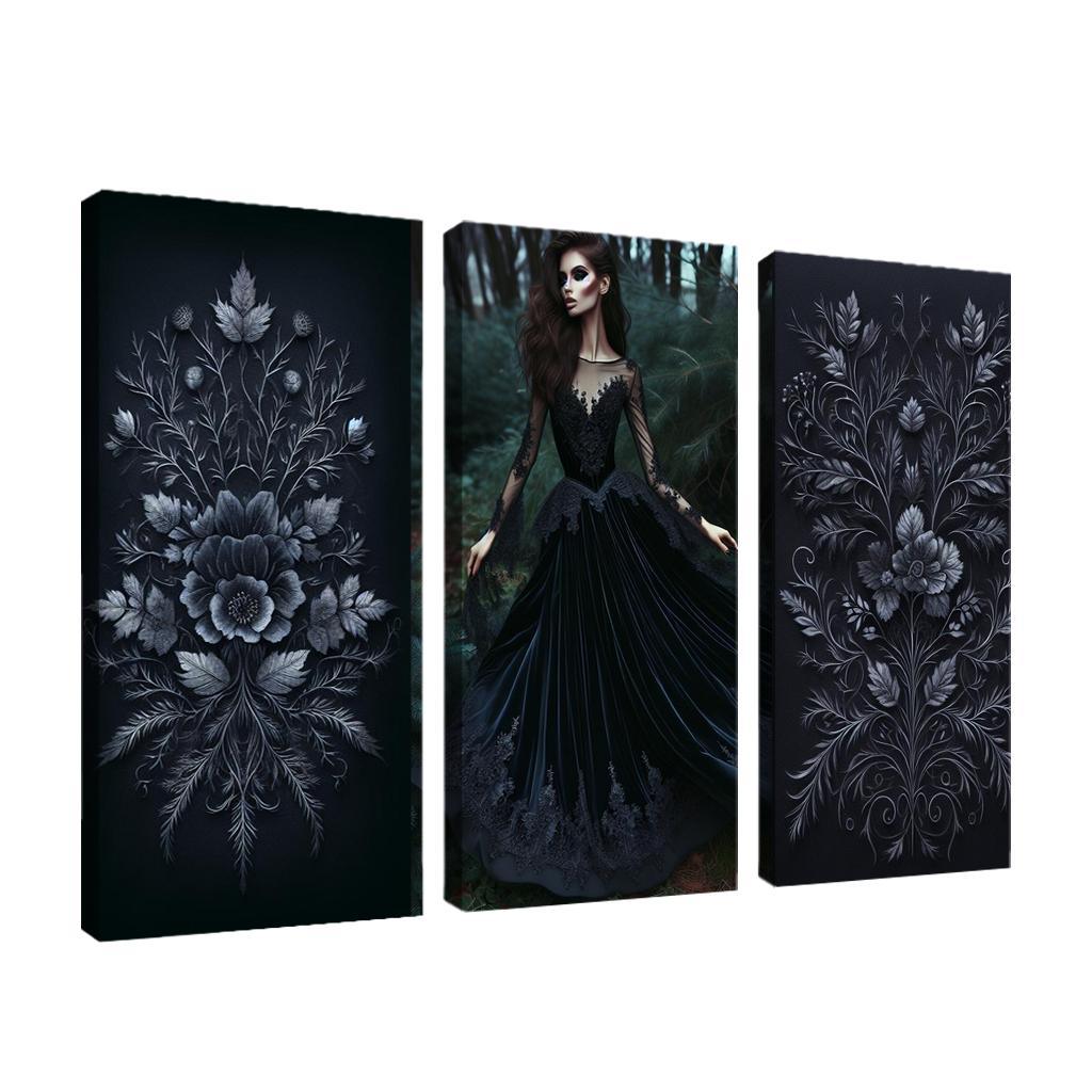 Gothic Romance Dark Elegance 3 Piece HD Canvas Wall Art-Original Frame