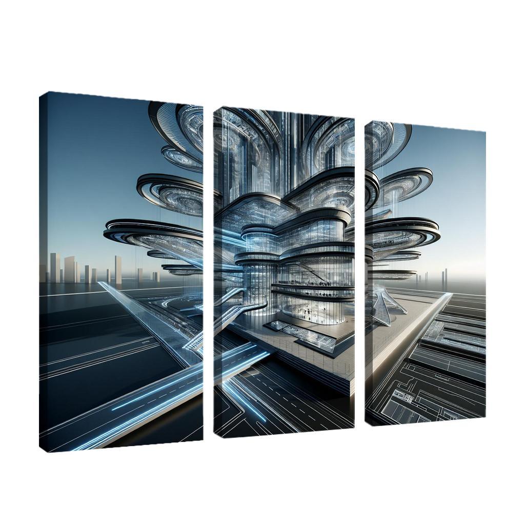 Dynamic Kinetic Architecture 3 Piece HD Canvas Wall Art-Original Frame