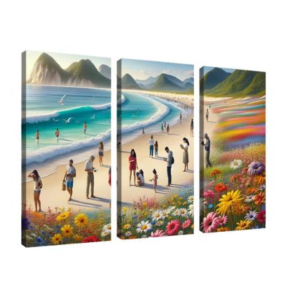 Wildflower Bay Nature's Blooming Beach Canvas Paintings Frame