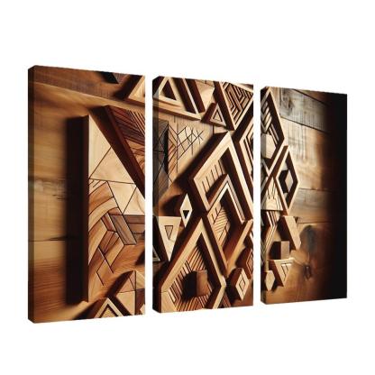 Geometric Wooden Wall Shelves 3 Piece HD Canvas Wall Art-Original Frame
