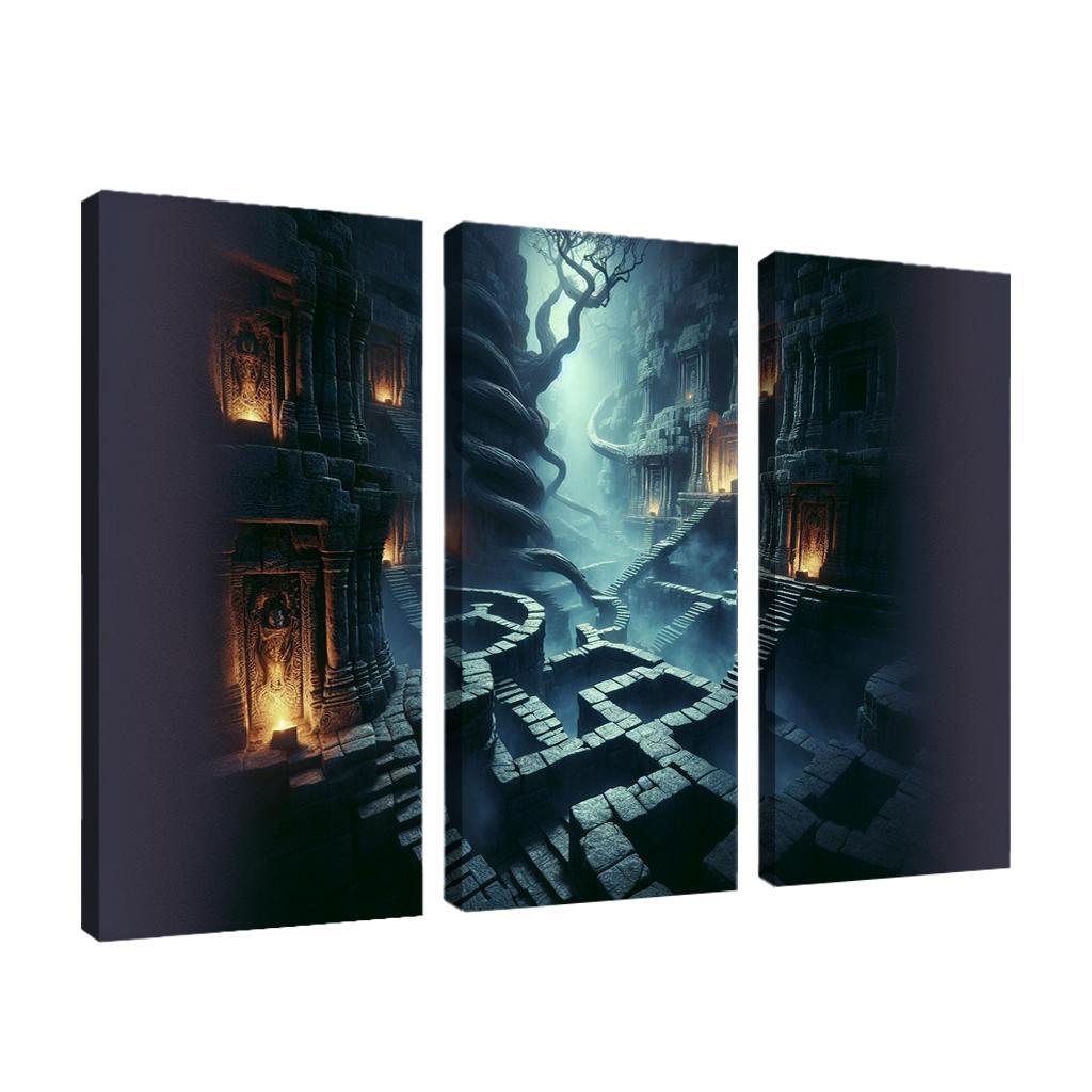 Eclipsed Labyrinth The Maze of Shadows 3 Piece HD Canvas Wall Art-Original Frame