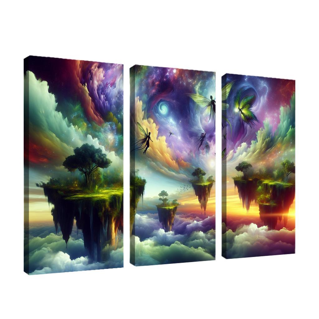 The Aetherium Realm A Dimension of Endless Skies 3 Piece HD Canvas Wall Art-Original Frame