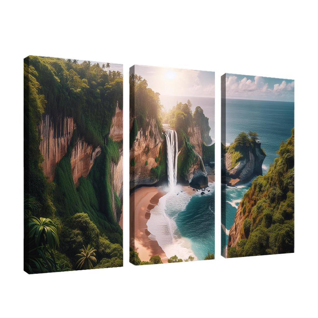 Cascading Waterfalls Beach Modern Paintings Frame