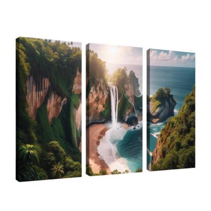 Cascading Waterfalls Beach Modern Paintings Frame