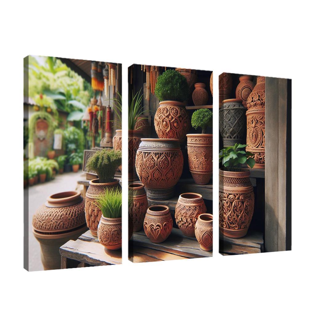 Handcrafted Terracotta Planters 3 Piece HD Canvas Wall Art-Original Frame