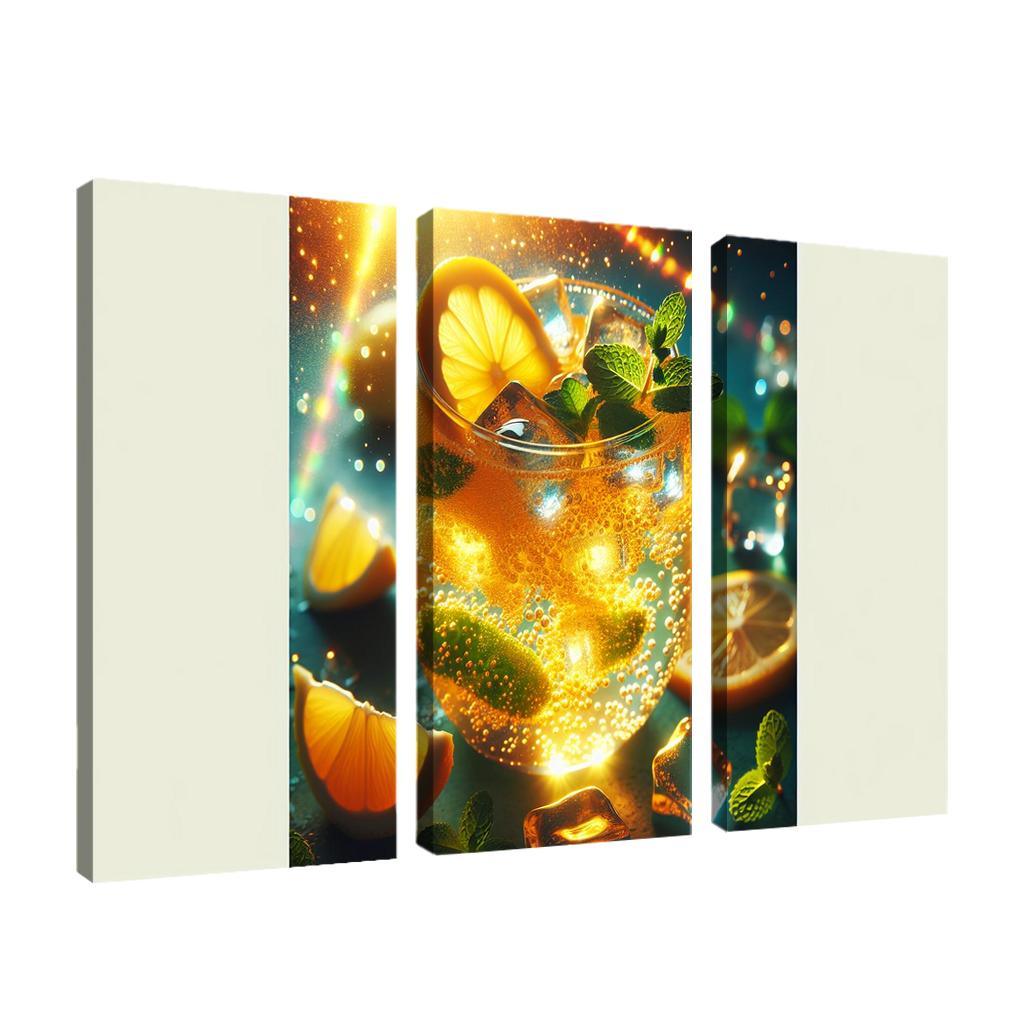 Golden Turmeric Ginger Lemonade 3 Piece HD Canvas Wall Art-Original Frame