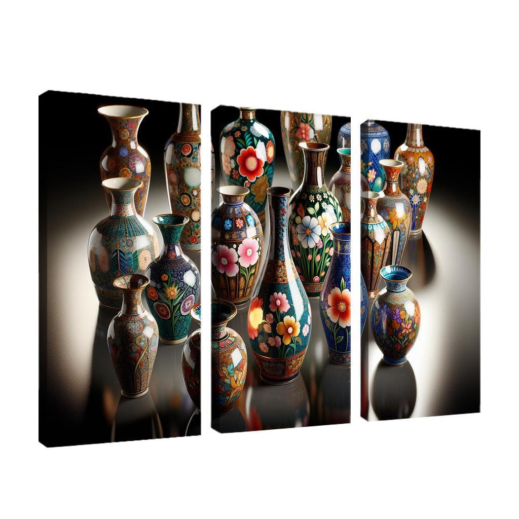 Ceramic Hand-Painted Vases 3 Piece HD Canvas Wall Art-Original Frame
