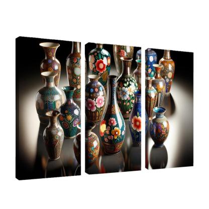 Ceramic Hand-Painted Vases 3 Piece HD Canvas Wall Art-Original Frame