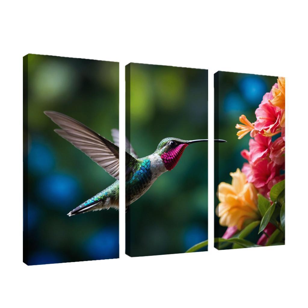 The Enchanting Hummingbird Among Tropical Flowers Framed Paintings