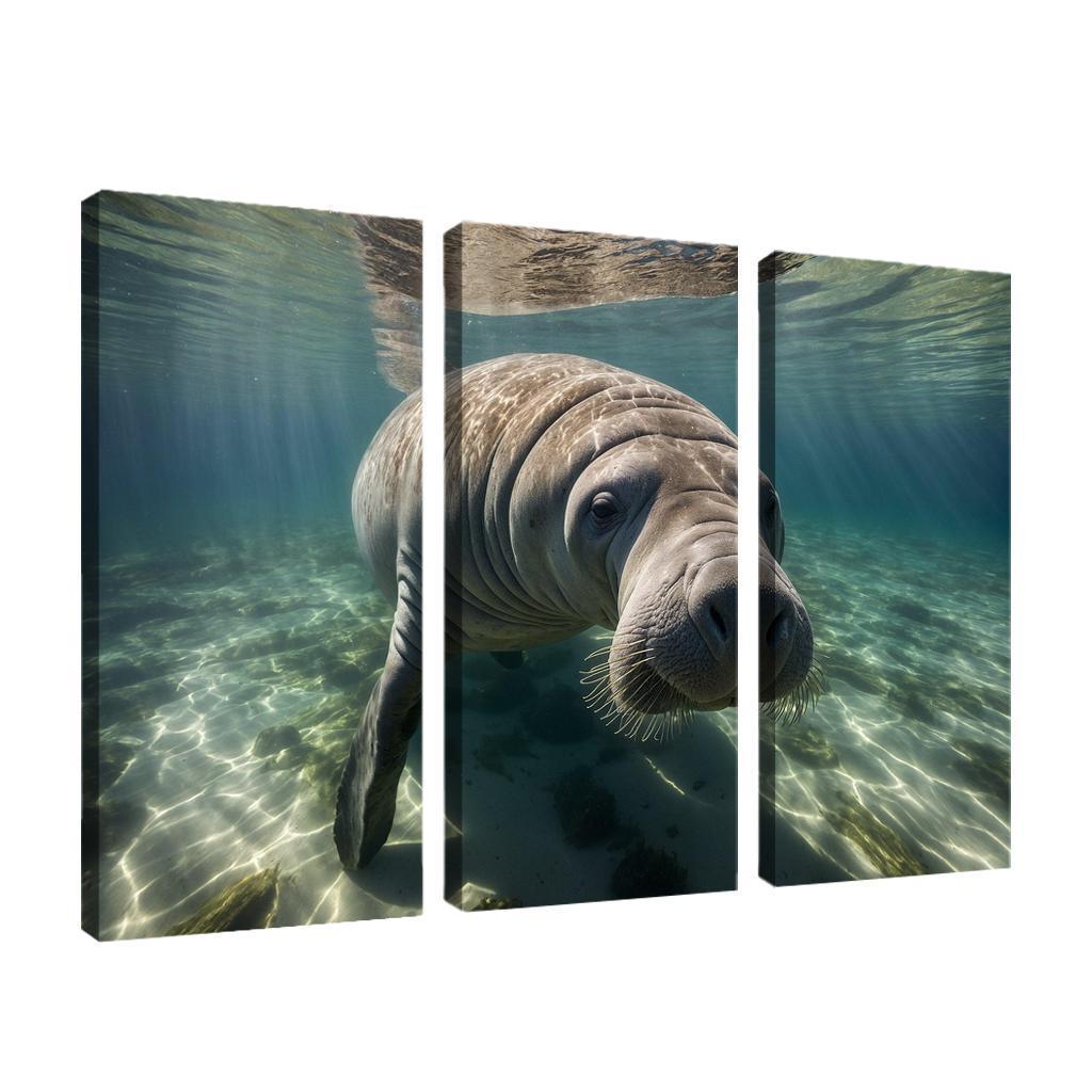The Gentle Manatee In Calm Waters Framed Paintings