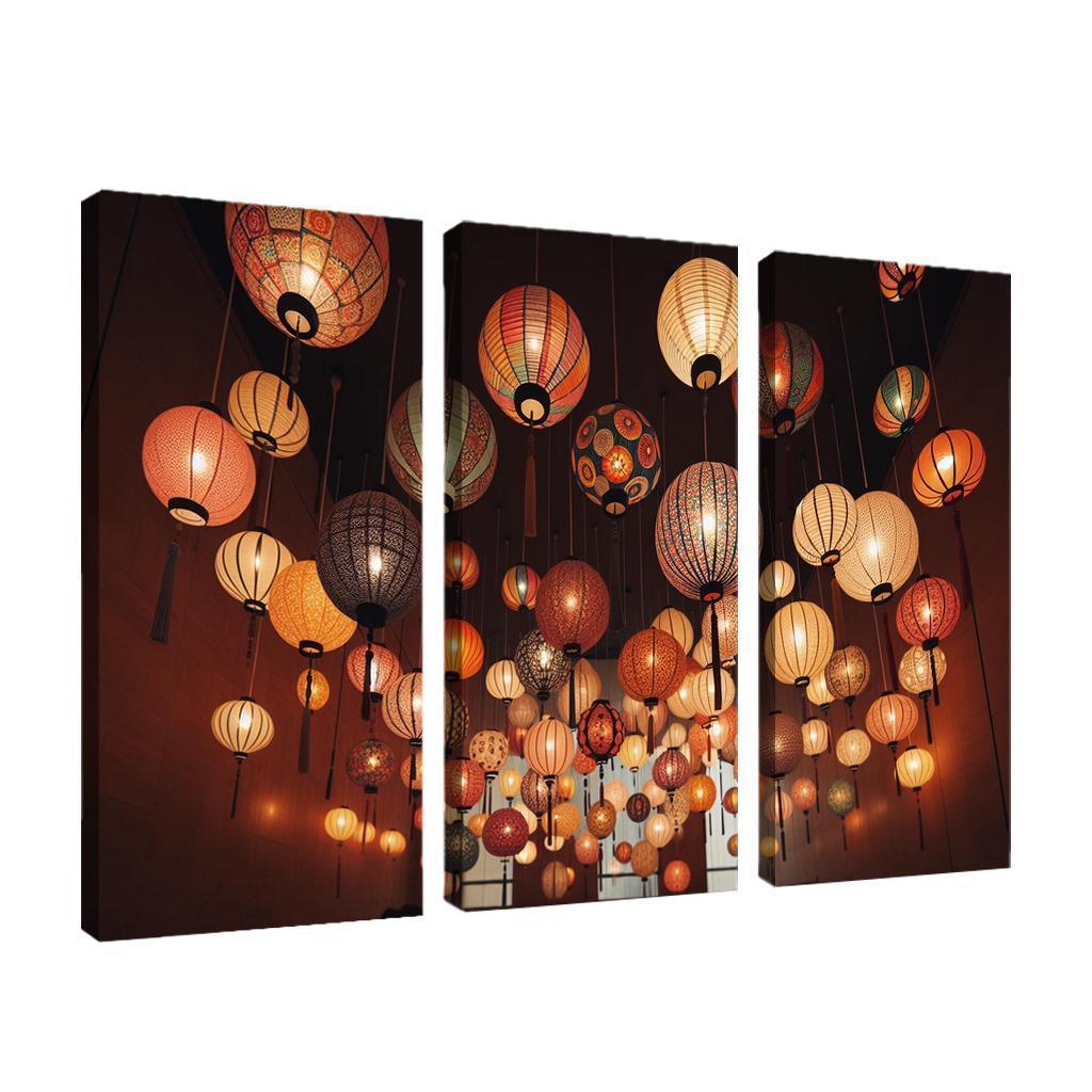 Whimsical Paper Lanterns 3 Piece HD Canvas Wall Art-Original Frame
