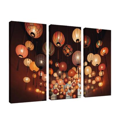 Whimsical Paper Lanterns 3 Piece HD Canvas Wall Art-Original Frame