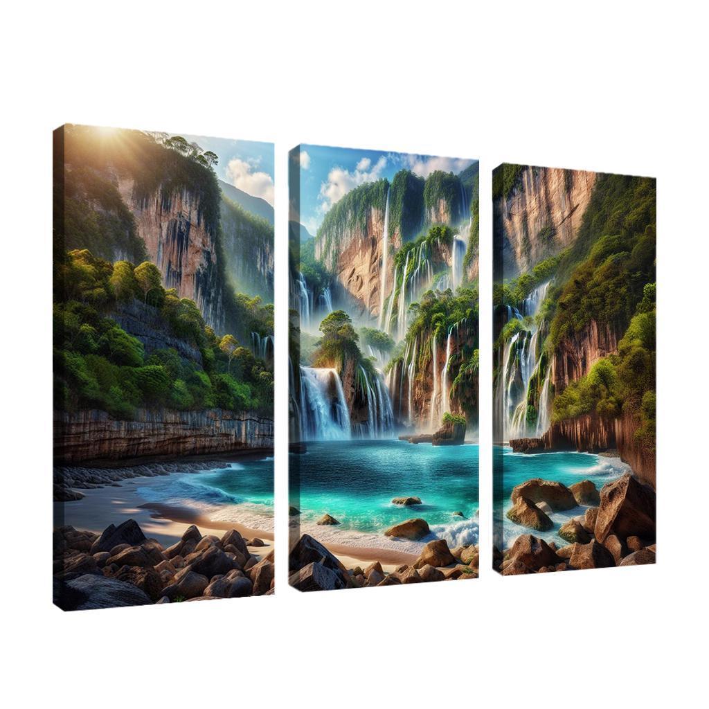 Cascading Waters Beach With Waterfalls Custom Paintings Frame