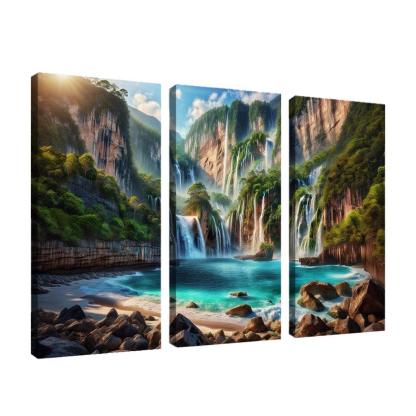 Cascading Waters Beach With Waterfalls Custom Paintings Frame