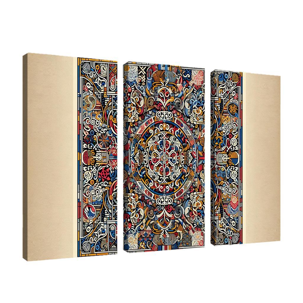 Cultural Mosaic Celebrating Diversity and Heritage 3 Piece HD Canvas Wall Art-Original Frame