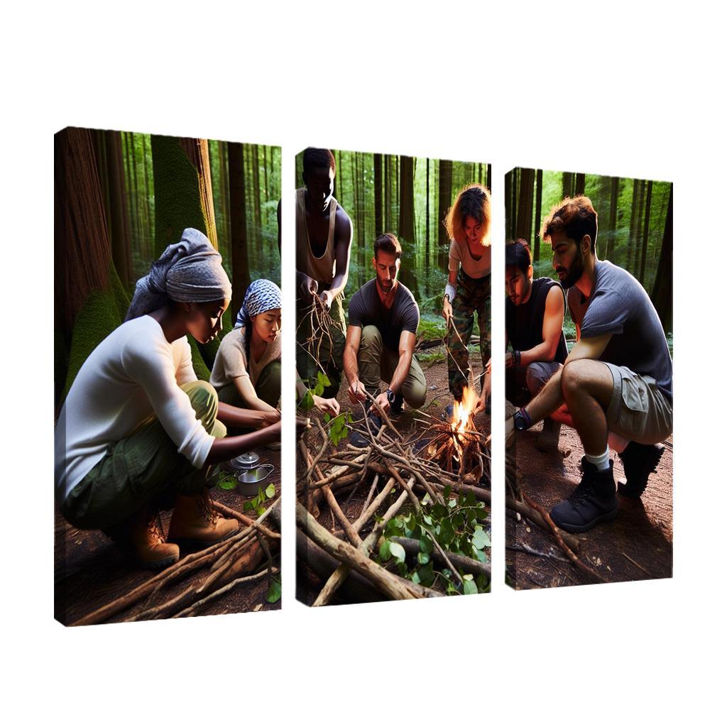 Wilderness Survival Learn the Art of Survival Skills 3 Piece HD Canvas Wall Art-Original Frame