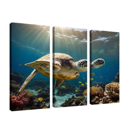 The Enigmatic Green Sea Turtle Gliding Through Coral Reefs Framed Paintings