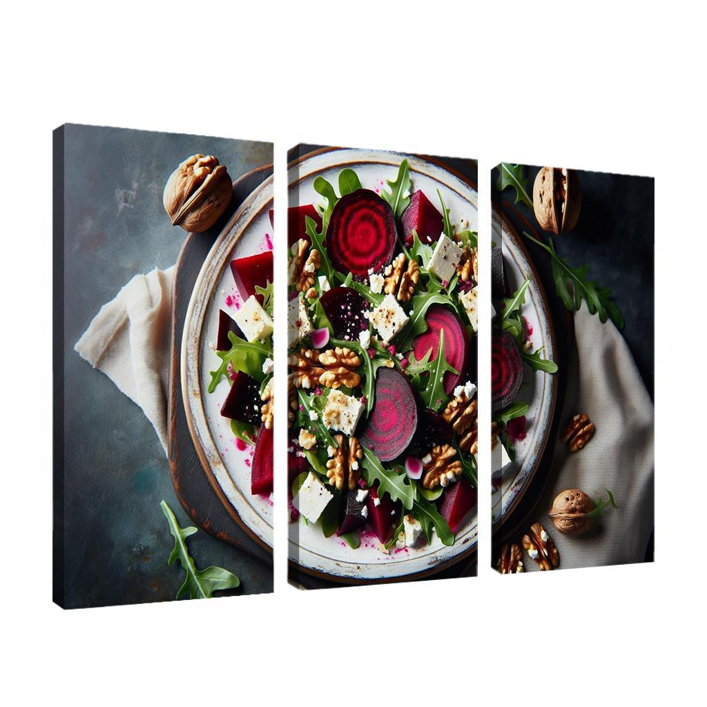 Beetroot and Feta Salad with Walnut Dressing 3 Piece HD Canvas Wall Art-Original Frame