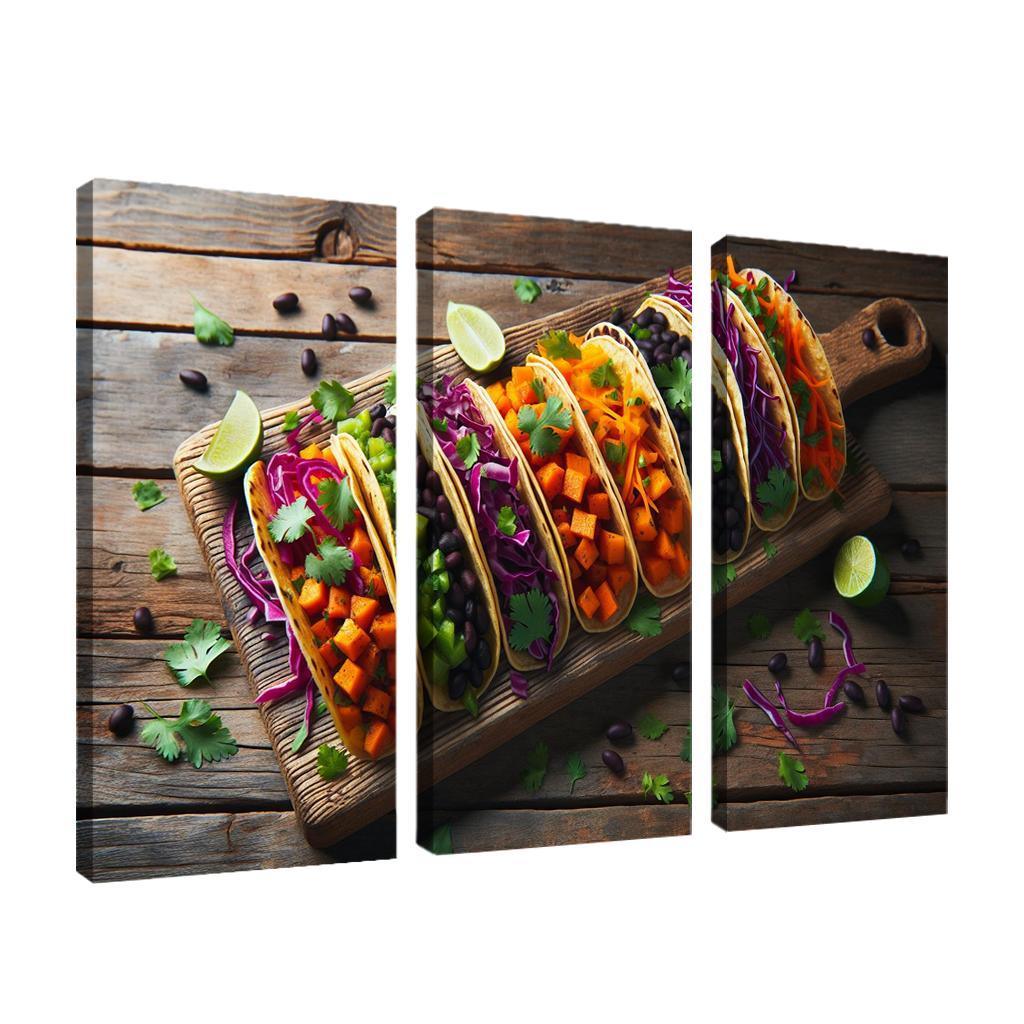 Savory Sweet Potato and Black Bean Tacos 3 Piece HD Canvas Wall Art-Original Frame