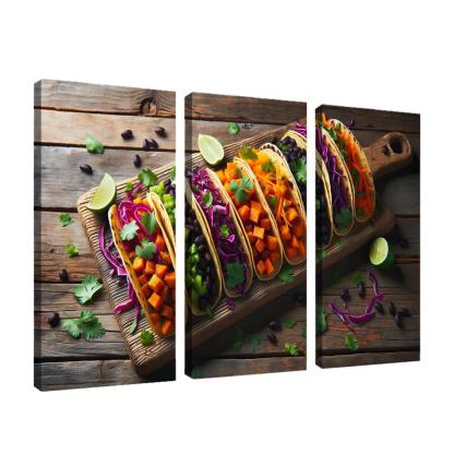 Savory Sweet Potato and Black Bean Tacos 3 Piece HD Canvas Wall Art-Original Frame