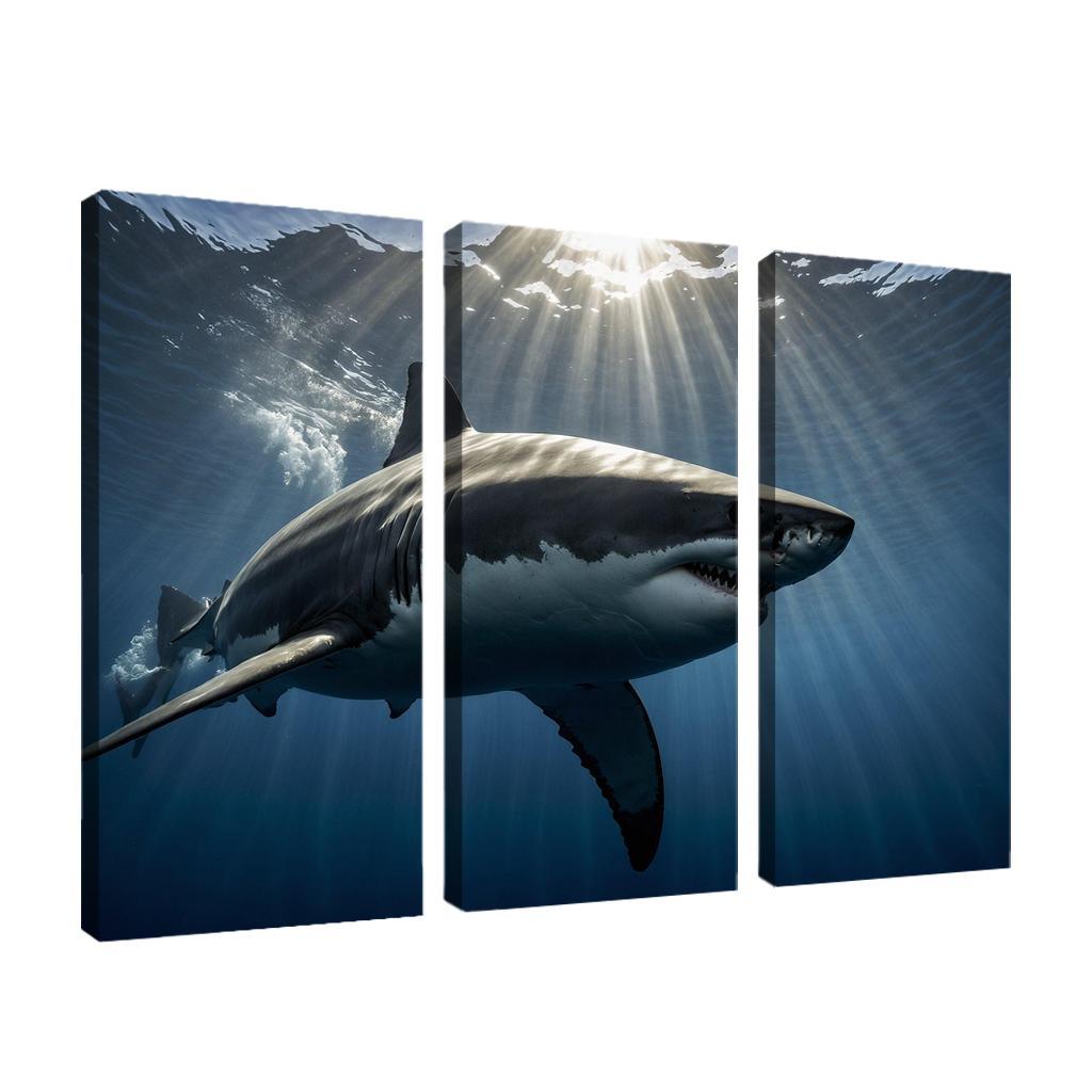 The Fearsome Great White Shark Of The Ocean Canvas Paintings Frame