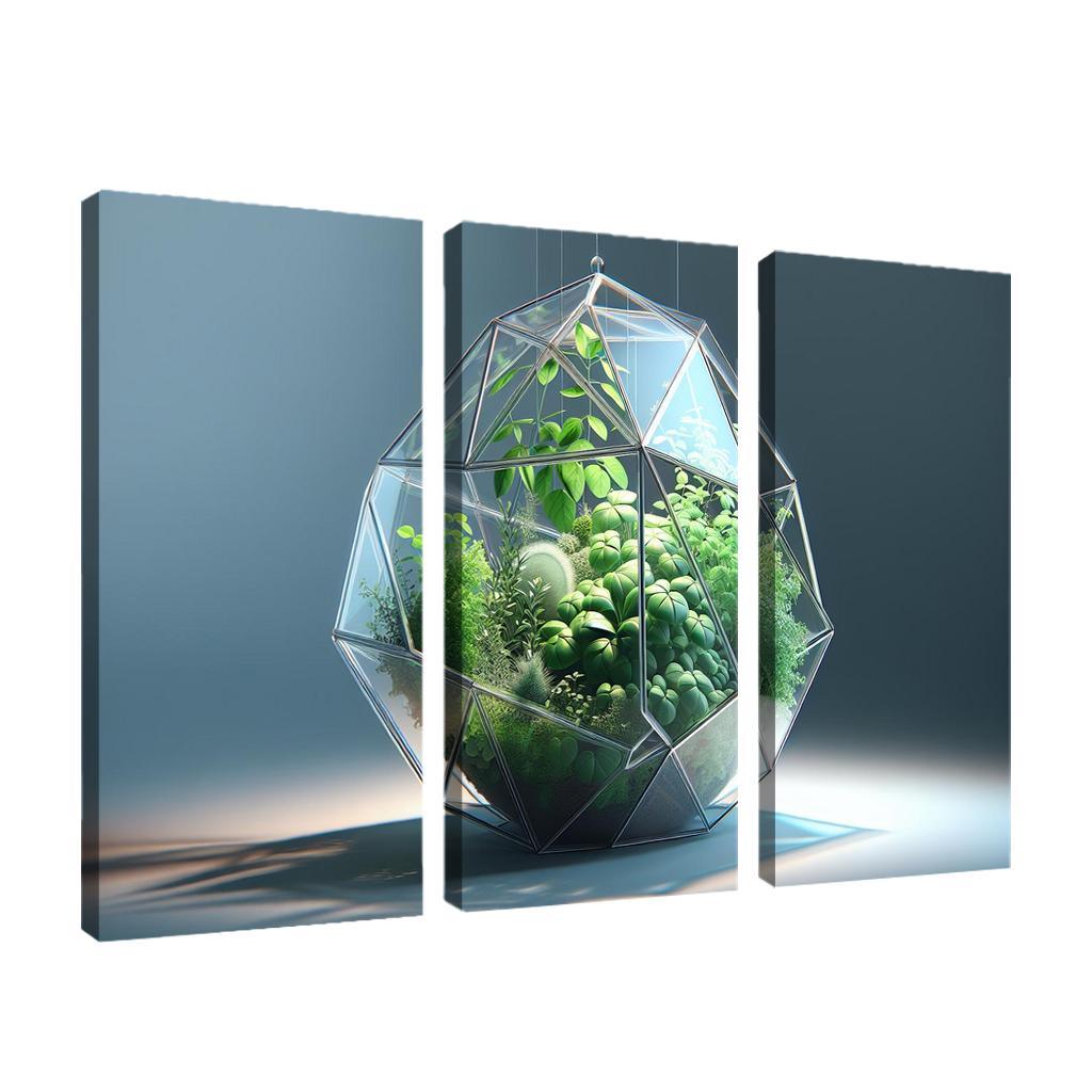 Sculptural Glass Terrarium 3 Piece HD Canvas Wall Art-Original Frame