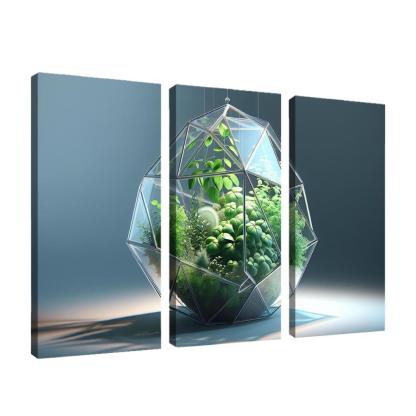 Sculptural Glass Terrarium 3 Piece HD Canvas Wall Art-Original Frame