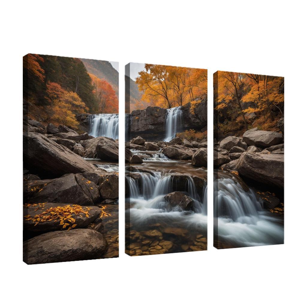 The Golden Cascade Of Autumn Waterfall Multi-panel Paintings