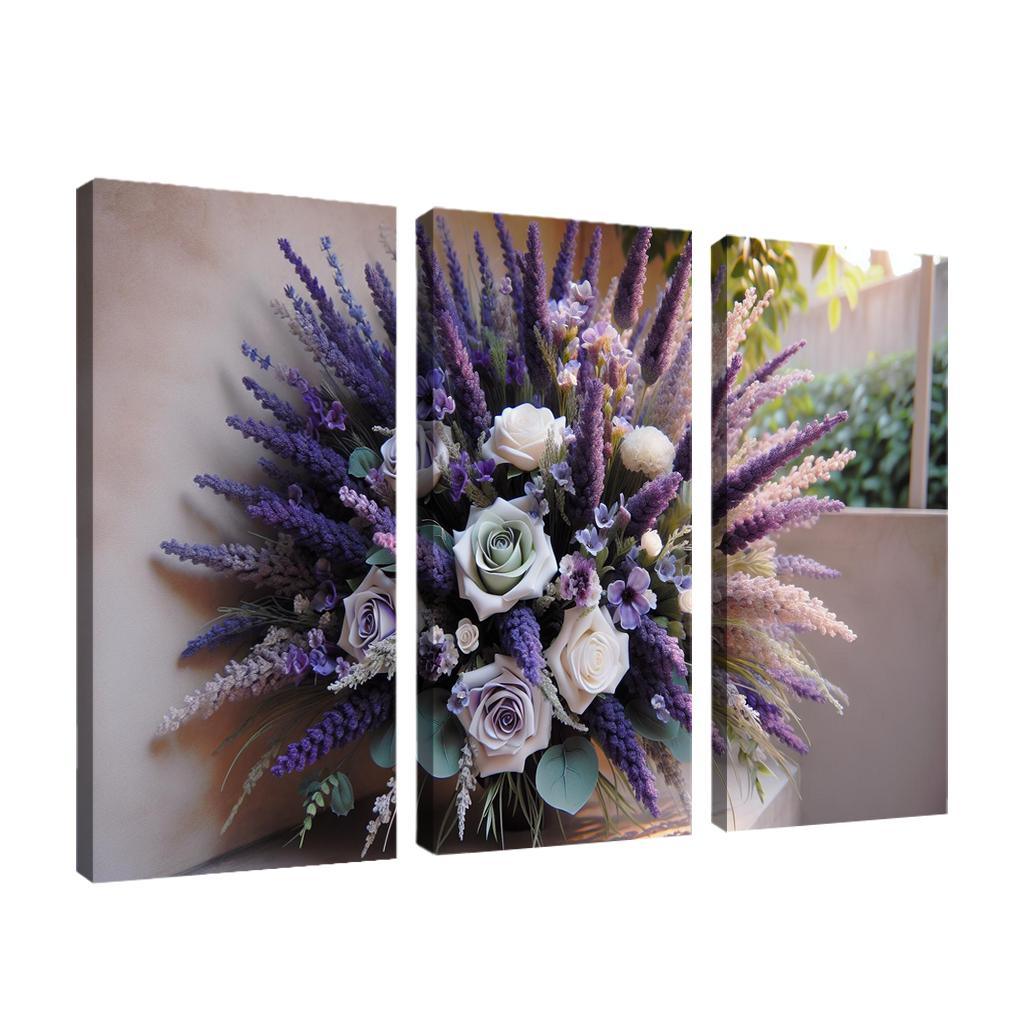 Lavender Dreams A Calming Floral Design 3 Piece HD Canvas Wall Art-Original Frame