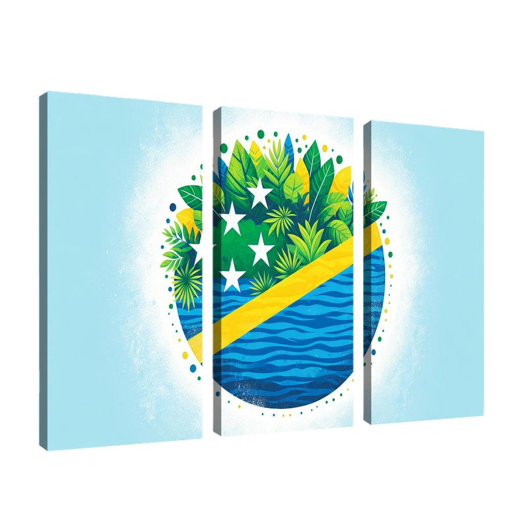 Nature's Guardians The Flag of the Solomon Islands 3 Piece HD Canvas Wall Art-Original Frame