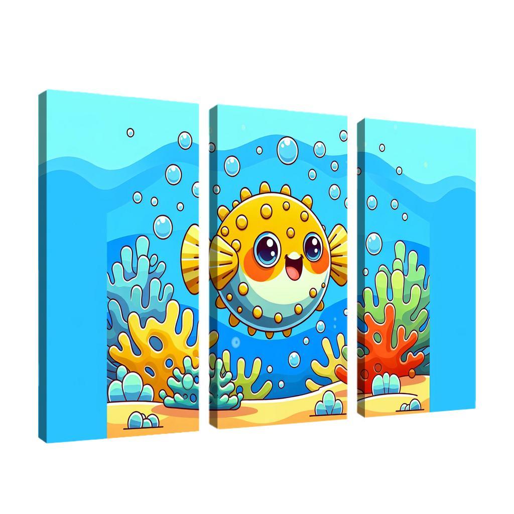 Playful Pufferfish Modern Paintings Frame