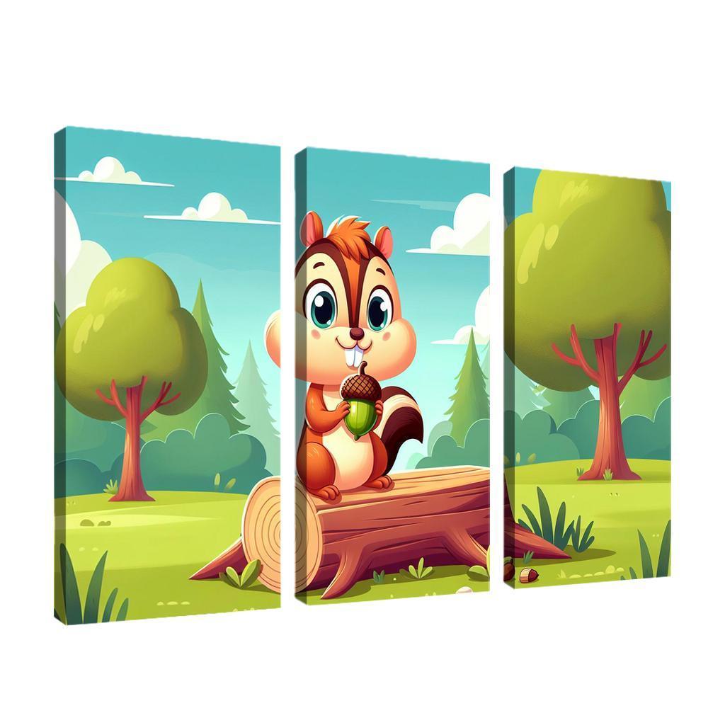 Cheeky Chipmunk 3 Piece HD Canvas Wall Art-Original Frame