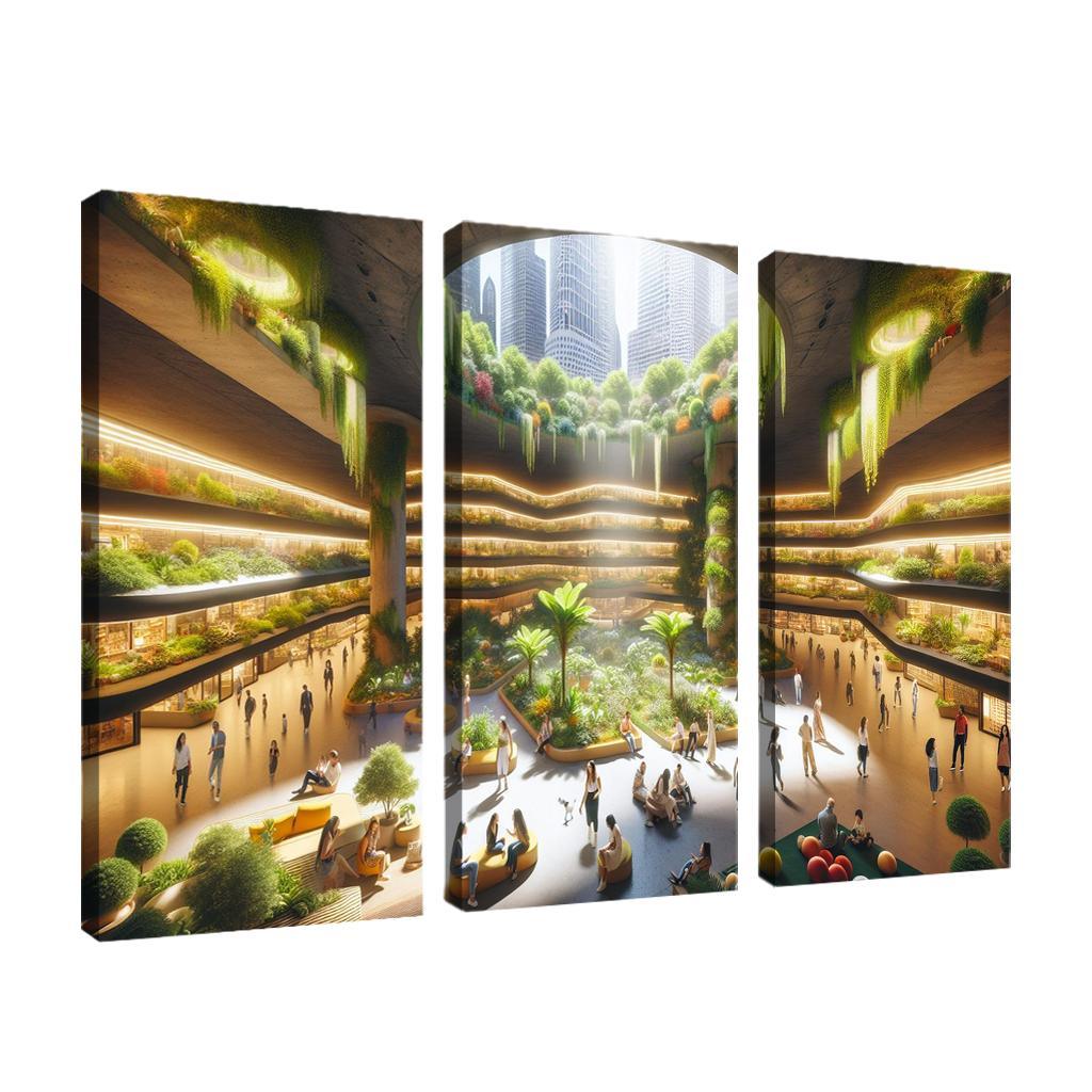 Underground Urban Oasis 3 Piece HD Canvas Wall Art-Original Frame