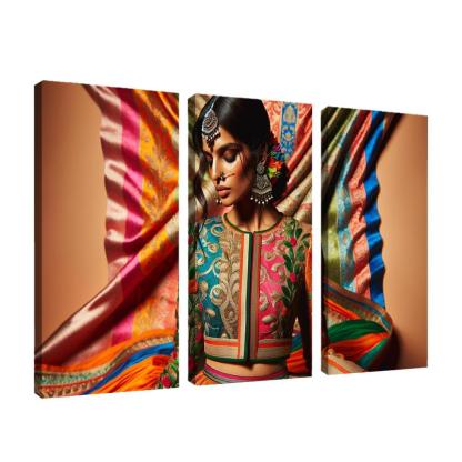 Ethnic Fusion Blending Cultures in Fashion 3 Piece HD Canvas Wall Art-Original Frame